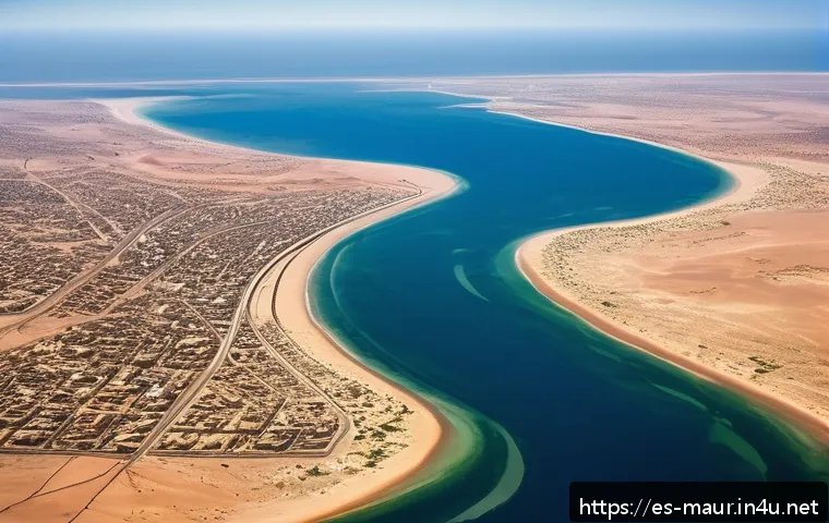 모리타니 국제 관계 - A detailed aerial view of Mauritania's strategic geographical location showing the natural bridge be...
