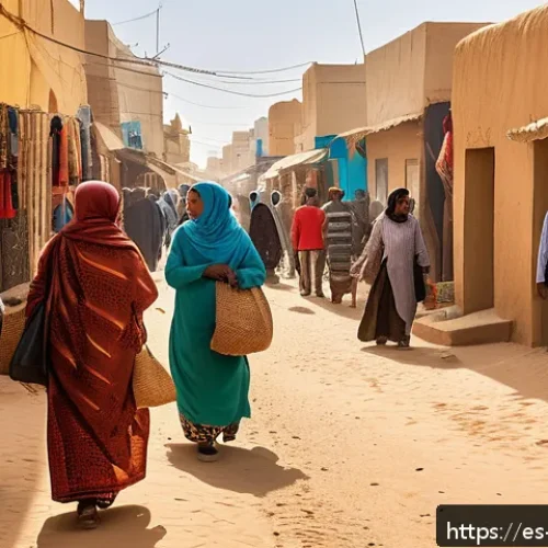 Home 17 모리타니 아랍어와 프랑스어 - A vibrant street scene in Nouakchott, Mauritania, showcasing daily life with people of diverse ages ...