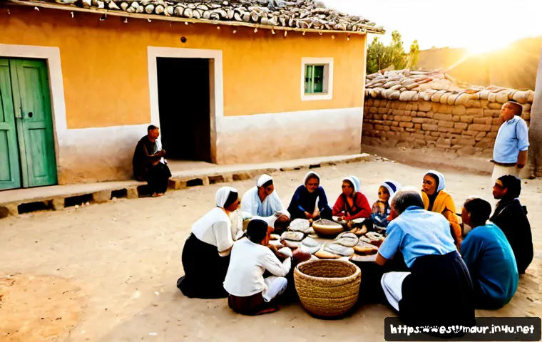 모리타니 부족 문화 - Photorealistic respectful documentary scene of a Moritani community gathering in a sunlit rural vill...